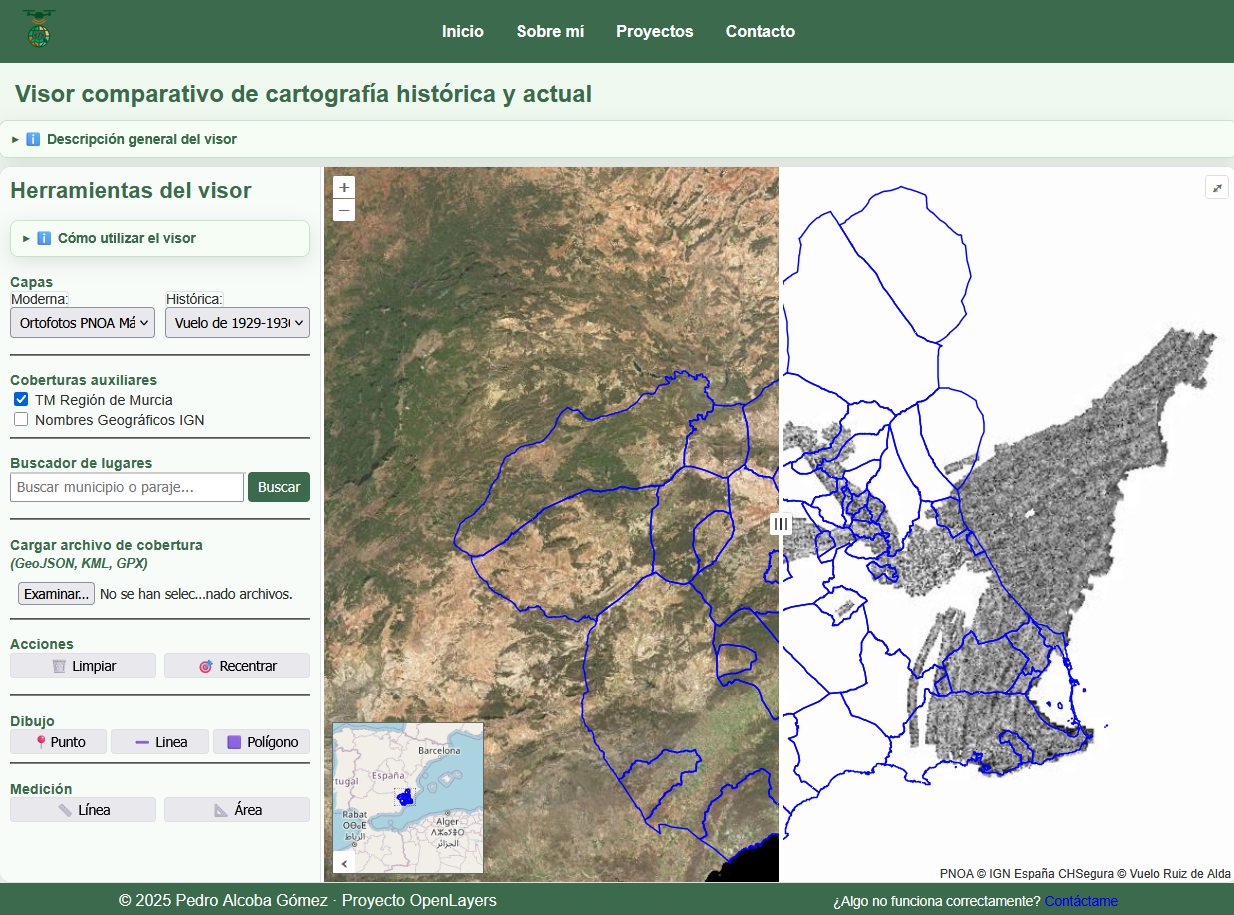 Miniatura del visor comparativo de cartografía histórica y actual desarrollado con OpenLayers